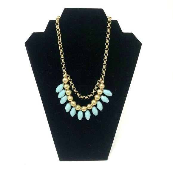 Lia Sophia Jewelry - Lia Sophia Necklace Statement Gold Blue Teal Beaded Choker 17-20" NWT